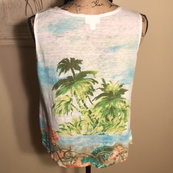 J. Jill Love Tropical Island Palm Tree Linen Tank - Picture 3 of 8